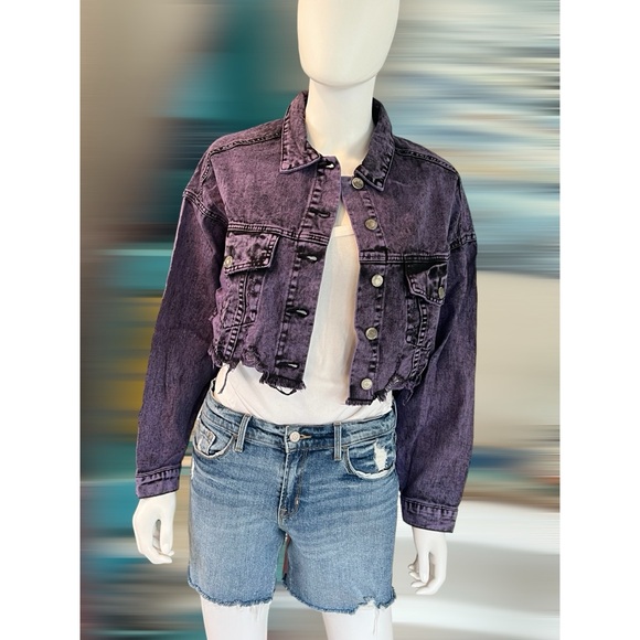 SIGNATURE Acid wash purple & black distressed Jean jacket S M L - Picture 7 of 11
